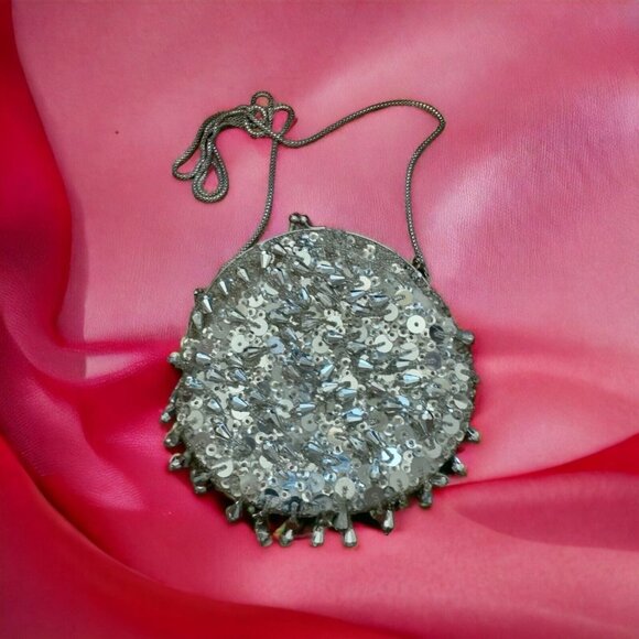 Mirrored Cocktail Party Purse Formal Cross Body Kiss Latch Christmas New Years - Picture 1 of 9